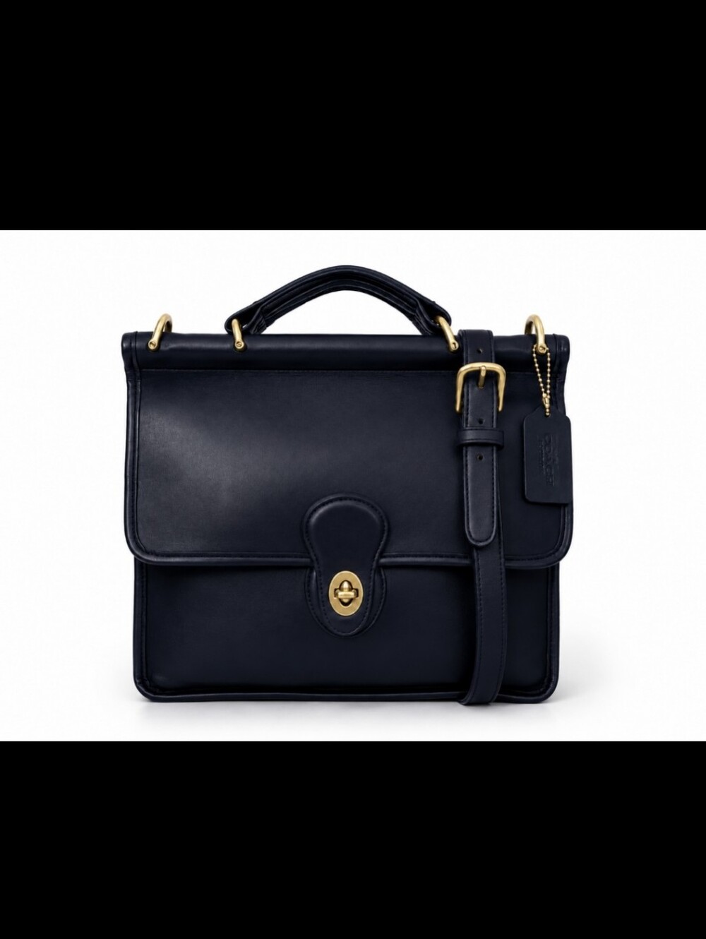 Vintage Coach Willis Leather Satchel Navy with Brass Hardware
